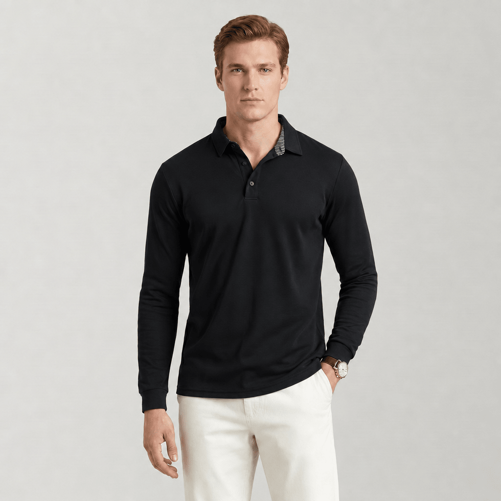 Men‘s Long Sleeve Golf Polo - Moisture Wicking Stretch Performance Shirt